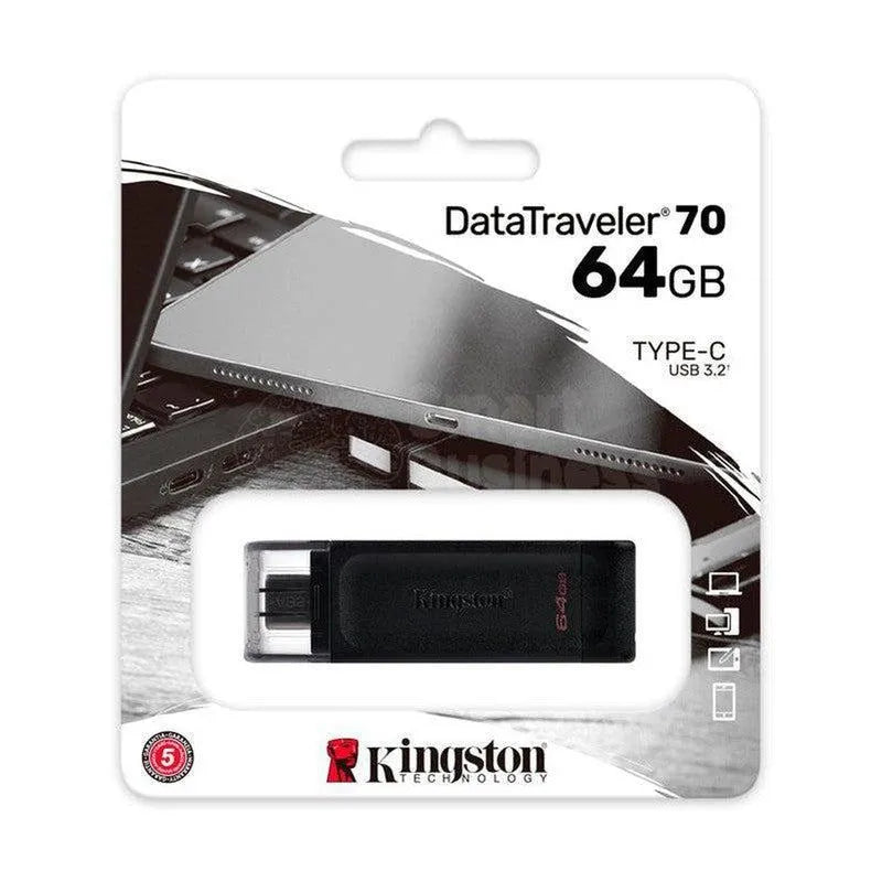 Memoria Usb Kingston 64Gb Datatraveler Dt70, Entrada Usb-C, Dispositivo De Almacenamiento, Color Negro (Dt70/64Gb) - SMART BUSINESS