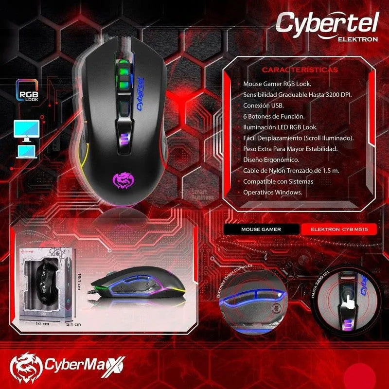 Mouse Gamer Elektron Cyb M515 Usb Rgb 3200Dpi Cybertel - SMART BUSINESS
