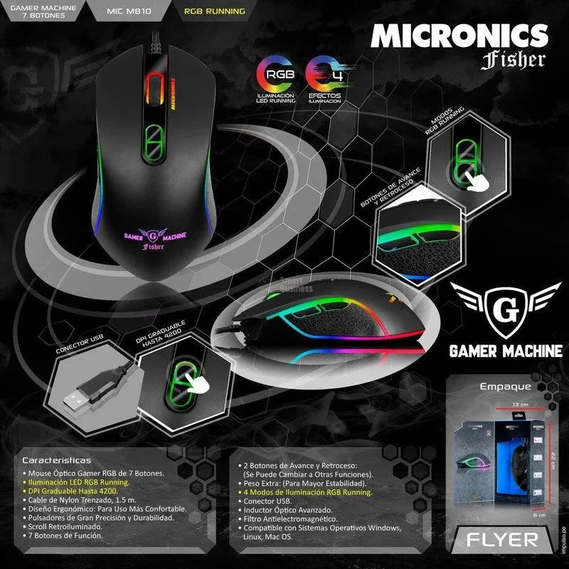 Mouse Gamer Fisher Mic M810 Usb Rgb 7B 4200Dpi - SMART BUSINESS