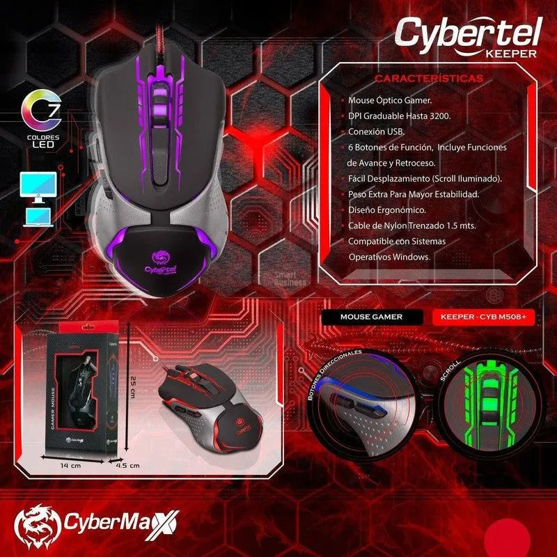 Mouse Gamer Keeper Cyb M508+ Usb 7Leds 3200Dpi Cybertel - SMART BUSINESS