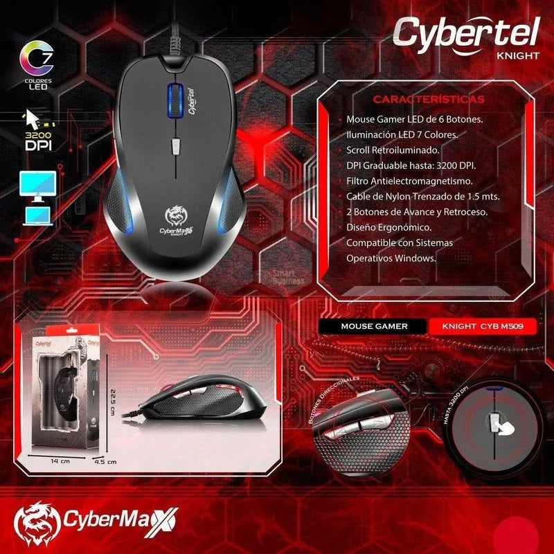 Mouse Gamer Knight Cyb M509 Usb 7 Leds 3200Dpi Cybertel - SMART BUSINESS