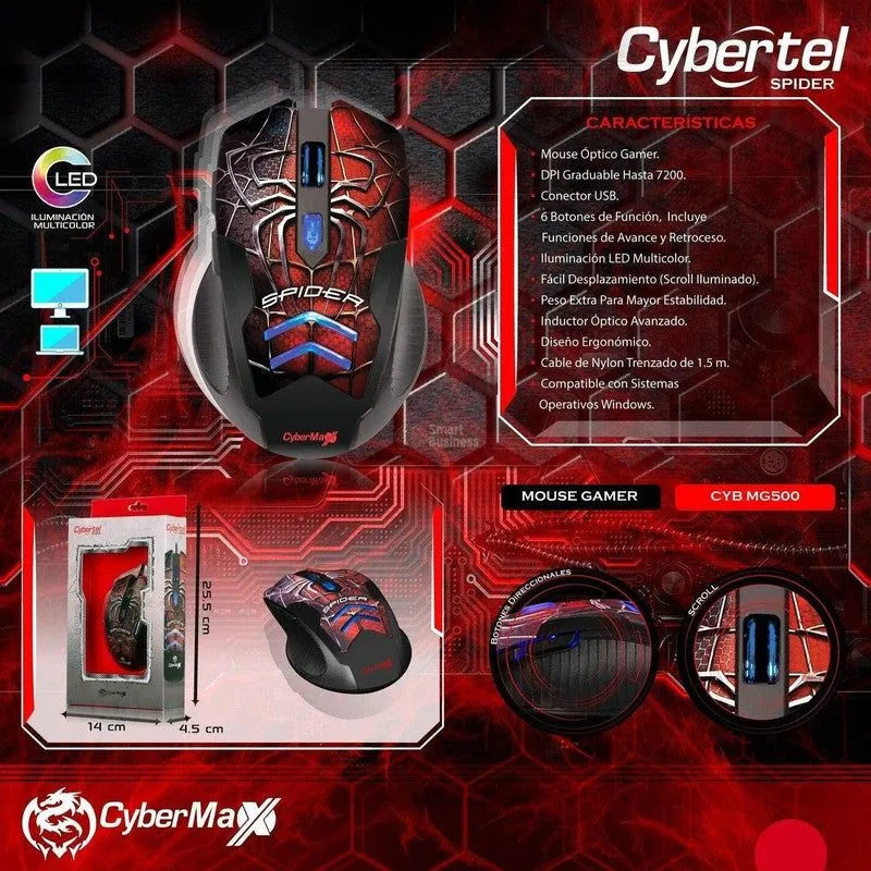 Mouse Gamer Spider Cyb Mg500 Usb Led Cybertel - SMART BUSINESS