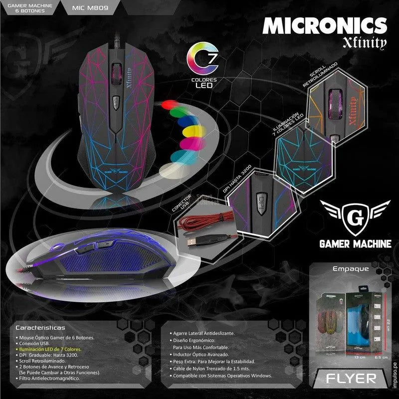 Mouse Gamer Xfinity Mic M809 Usb 6Leds - SMART BUSINESS