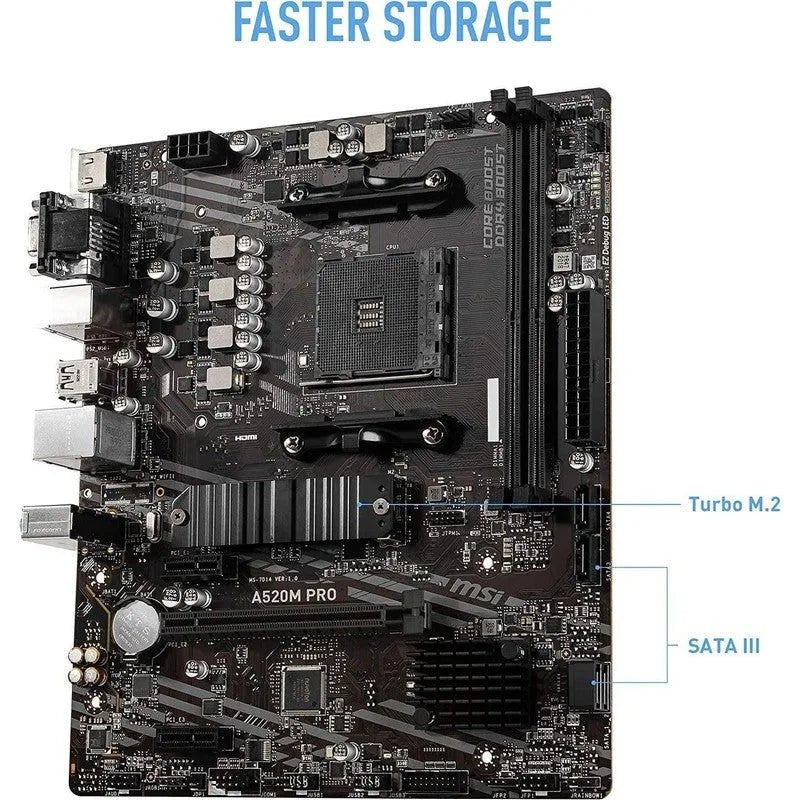 Placa Base MSI A520M-A Pro AM4, DDR4 Hasta 64GB, Velocidad de Bus 4600 MHz - SMART BUSINESS