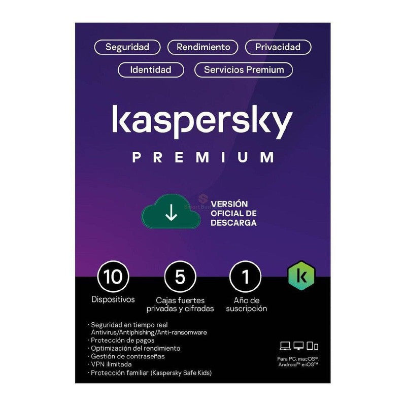 Kaspersky Licencia Premium + Customer Support, 10 Dispositivos, 5 Cuentas, 1 KL1047DDKFS