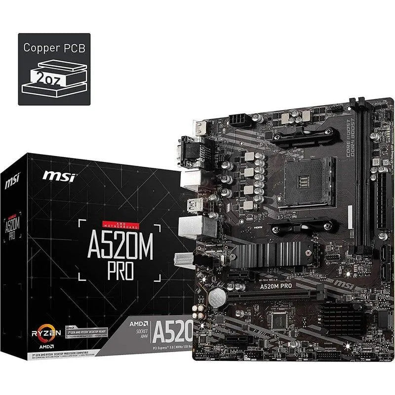 Placa Base MSI A520M-A Pro AM4, DDR4 Hasta 64GB, Velocidad de Bus 4600 MHz - SMART BUSINESS