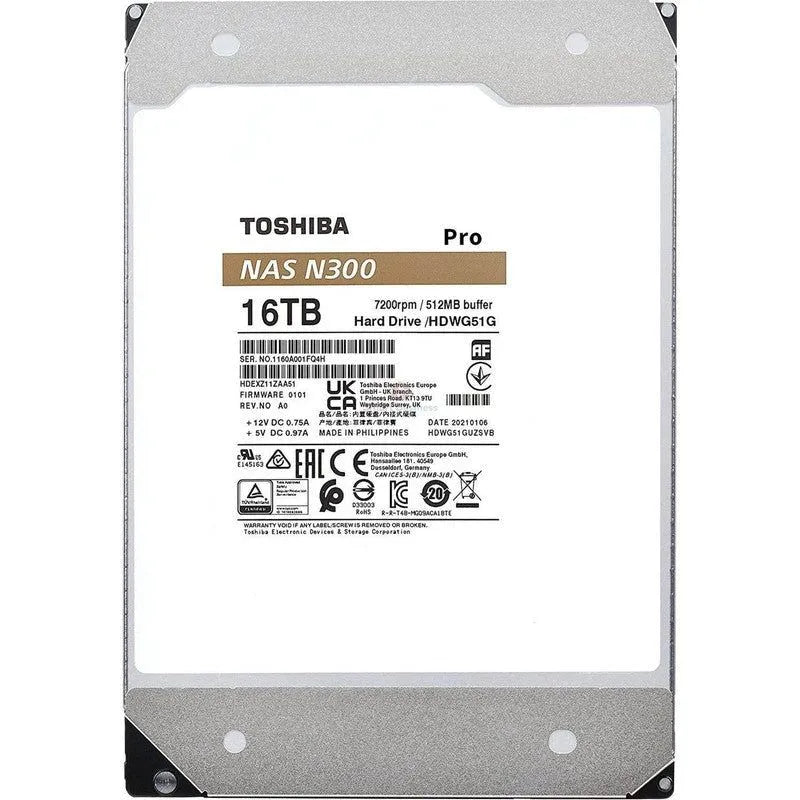 DISCO DURO TOSHIBA N300 PRO, 16TB NAS, SATA 6.0GB/S, 7200RPM, 512MB CACHE, 3.5" - SMART BUSINESS