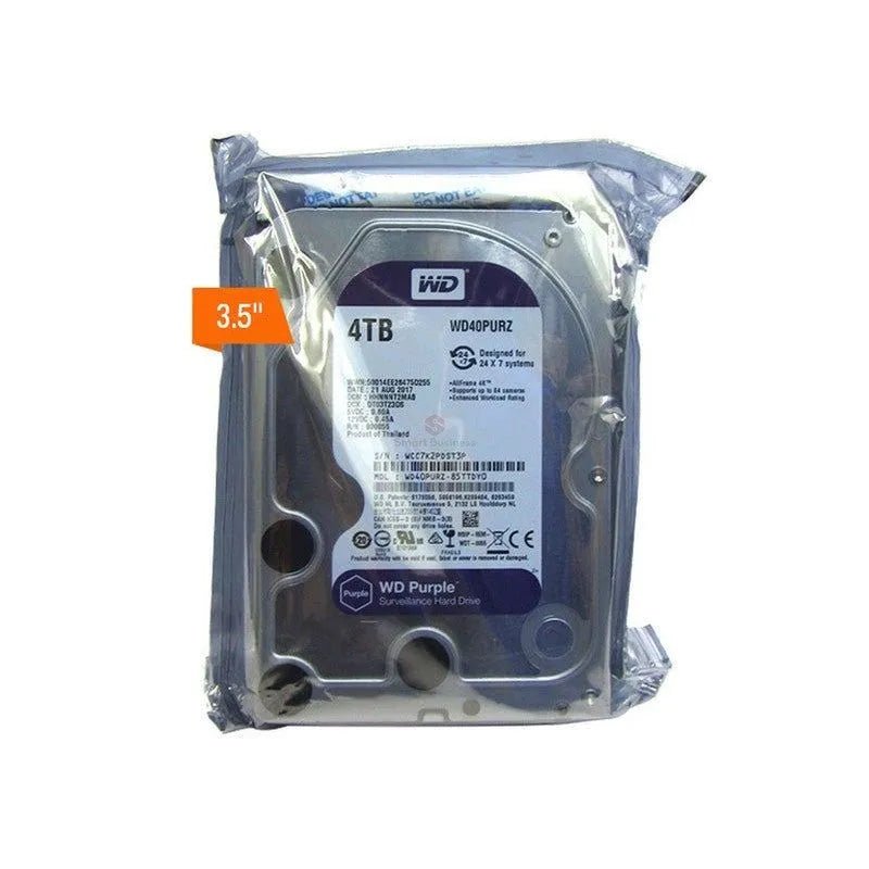 Disco Duro Wester Digital 4Tb (Wd43Purz) Cache 256Mb | 5400 Rpm | 3.5" | Sata 6 | Para Video Vigilancia | Purpura - SMART BUSINESS